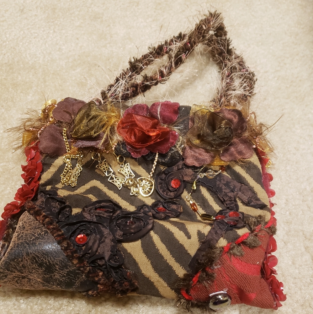 One-of-a-Kind OOAK Vintage Handmade Mini Bag - 3D Floral & Earthy - Picture 2 of 14